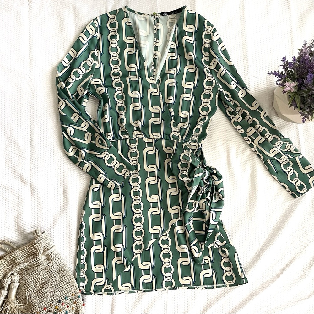 ZARA Chain Print Faux Wrap Dress